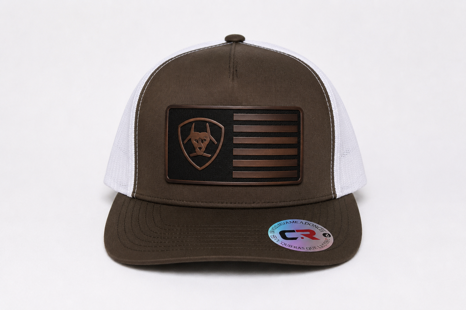 Finished custom trucker hat with a dimensional patch