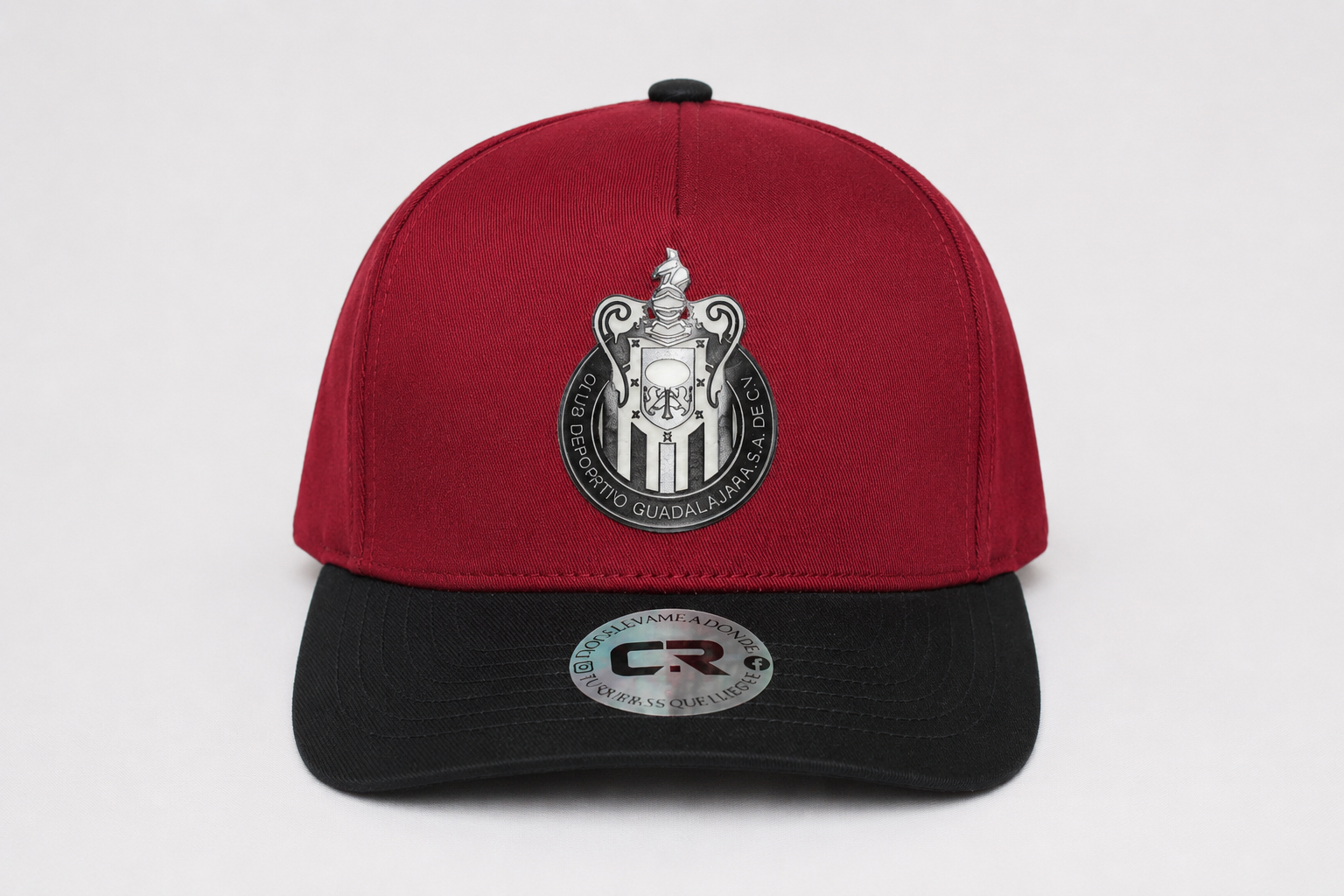 Red and black custom Chivas hat with dimensional crest