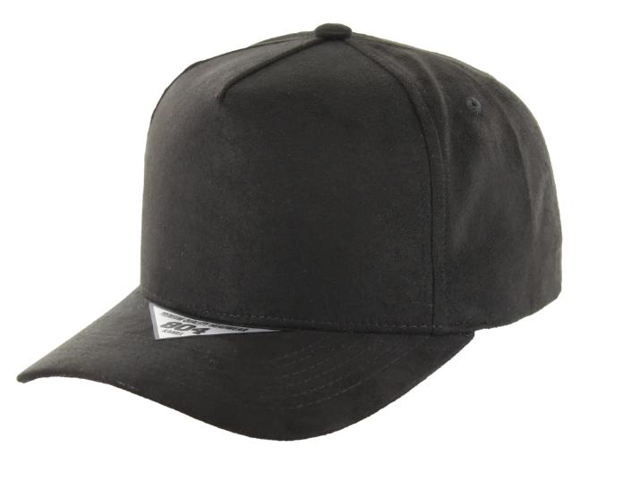 Black and Black Kamel 804 5 Panel Suede High Crown Slight Curve Solid